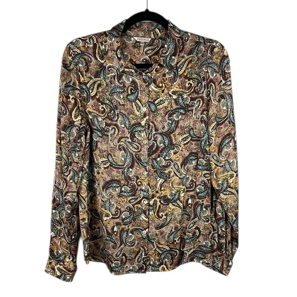 EsQualo Paisley Blouse Multicolor Button Front Long Sleeve Size 10 EU 40